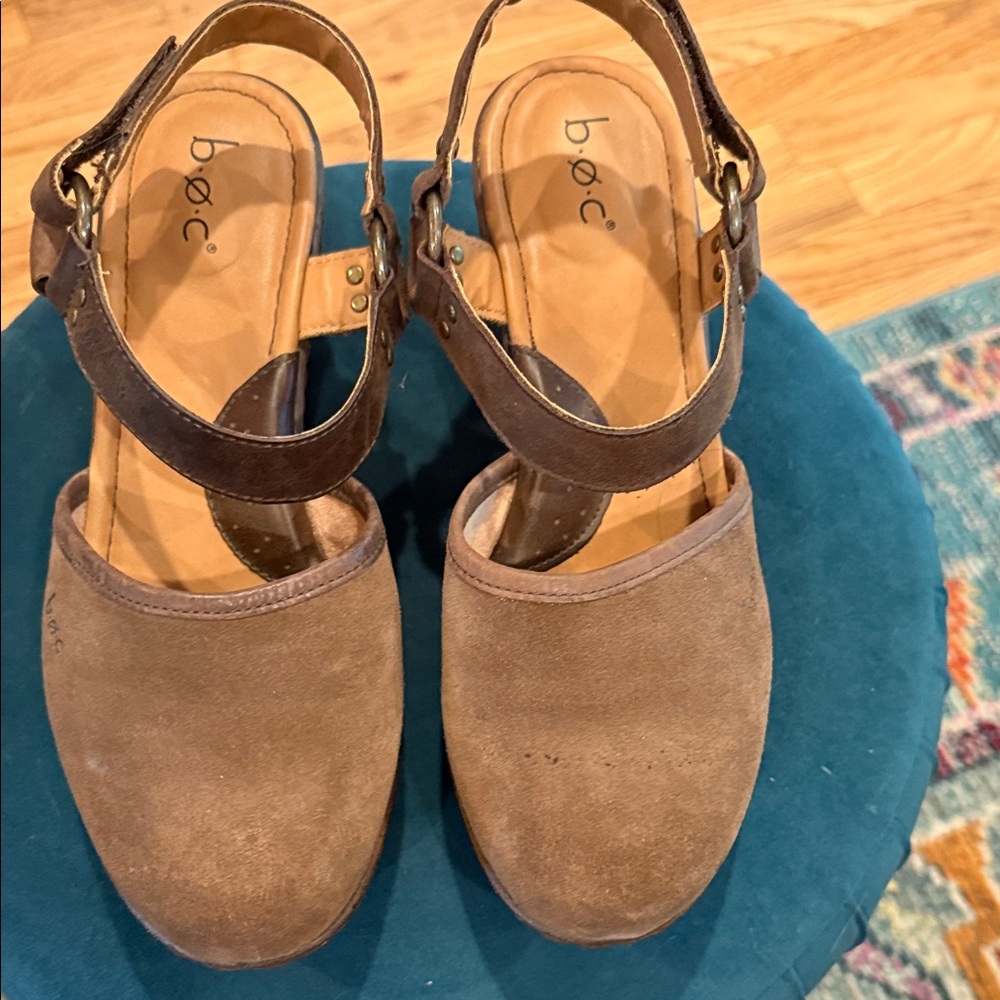 b.o.c. Brown Suede Wedge Sandals